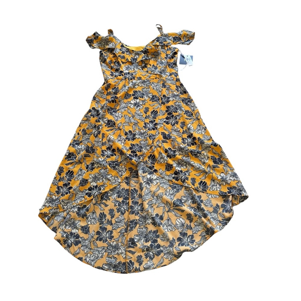 NWT Iz Byer Yellow and Blue Floral High Low Dress
